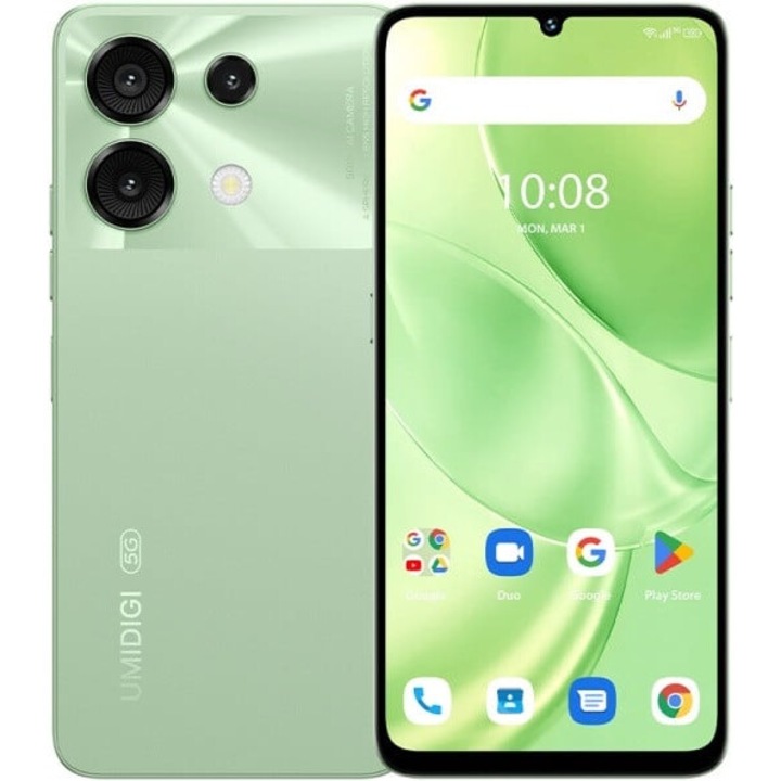 UMIDIGI G9 mobiltelefon, zöld, 5G, 6,57" 90 Hz, 12 GB RAM (6 GB + 6 GB bővíthető), 128 GB ROM, Android 14, 50 MP Ultra-Clear hármas kamera, Dual-Sim, 5000 mAh