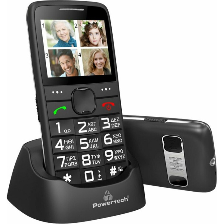 Telefon mobil POWERTECH Eco PTM-18, cu meniu in limba Greaca, Apel SOS, Dual SIM Negru