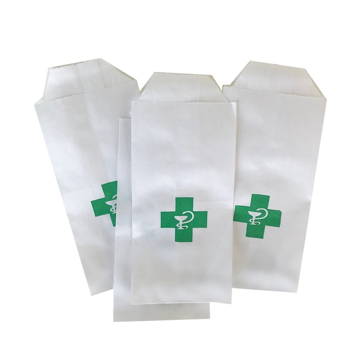 Set 200 pungi hartie kraft albit, farmacie, 6 x 11, Fivalcom, 100% biodegradabile