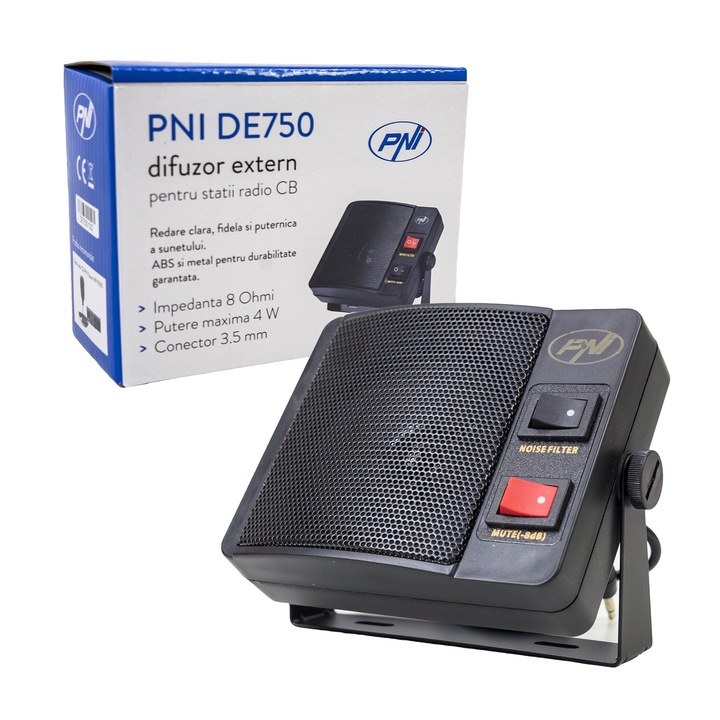 Външен високоговорител PNI DE750 за CB радиостанции, 8 Ohms, 4 W, 3 инча високоговорител, 3,5 mm жак