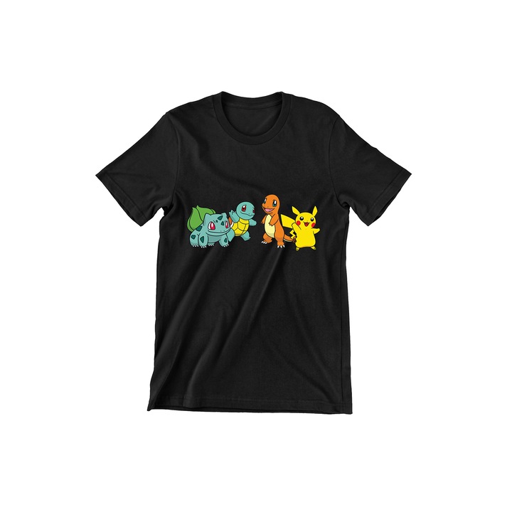 Prestige-Butique gyerek póló, Pokemon, Bulbasaur, Squirtle, Charmander és Pikachu, Fekete