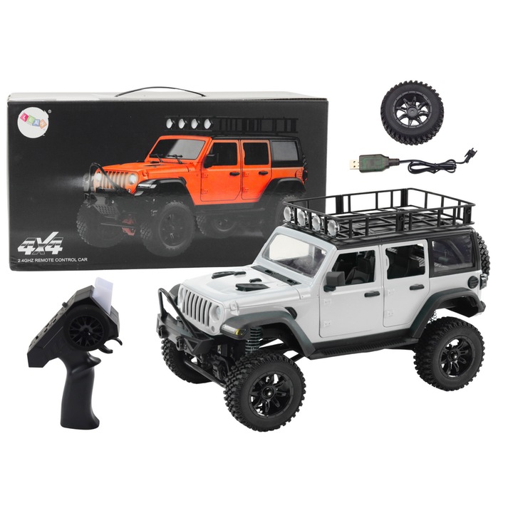 Masinuta cu telecomanda, LEAN TOYS, 4x4, lumini functionale, gri, 39x21x19cm