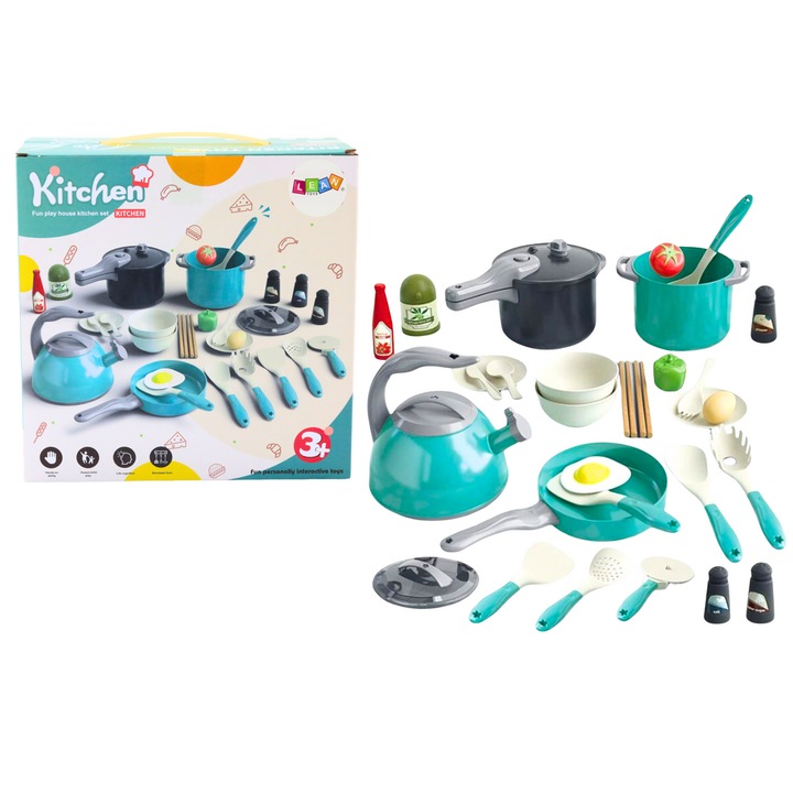 Set accesorii bucatarie de jucarie, LEAN TOYS, 33 piese, 3 ani+, Multicolor