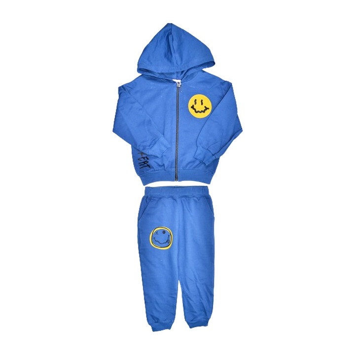 Compleu 2 piese pantaloni lungi si jacheta cu fermoar pentru baieti Mini Junior COMP-TRMJ3, Albastru 111320