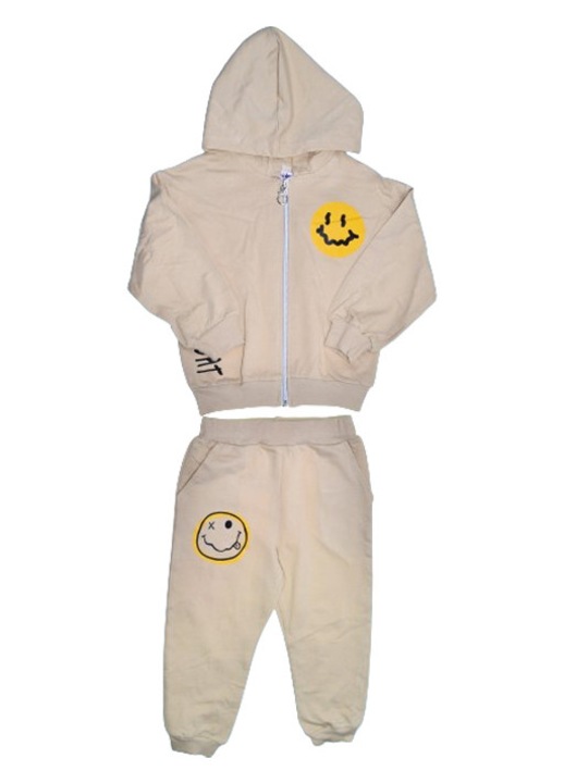 Compleu 2 piese pantaloni lungi si jacheta cu fermoar pentru baieti Mini Junior COMP-3456, Bej - 111324