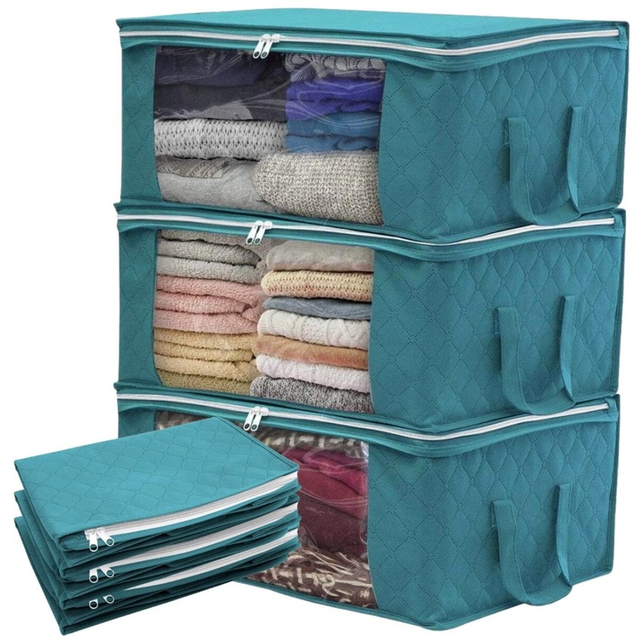 Set 3 organizatoare pentru haine, 49x36x21cm, verde