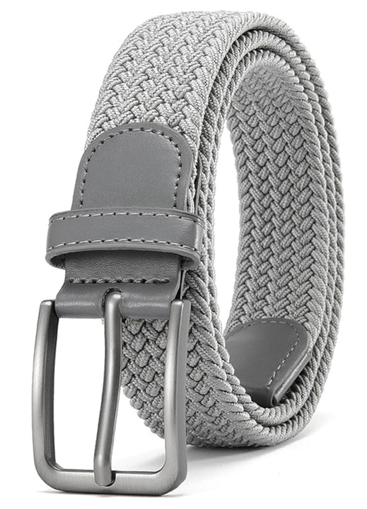 Curea barbati, pentru pantaloni, Edibazzar, Poliester/Piele ecologica, Gri, 125cm