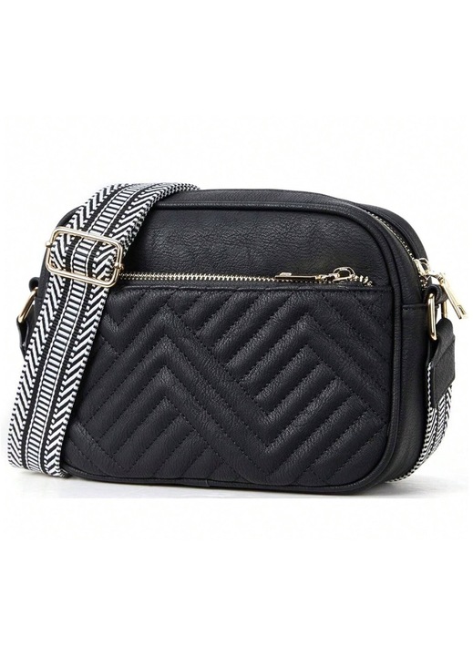 Geanta de Umar Edibazzar Casual, Eleganta si Spatioasa, din Piele Ecologica Matlasata Neagra, cu Feronerie Aurie, Cureaua Ajustabila Grosuta pentru Femei Moderne, Perfecta pentru Orice Ocazie, Accentuand Stilul Personal si Functionalitatea