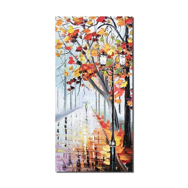 Tablou pictat manual living, hol, dormitor, Eu si umbrela mea, 80x40cm ulei in cutit efect 3D, gata de expus pe perete