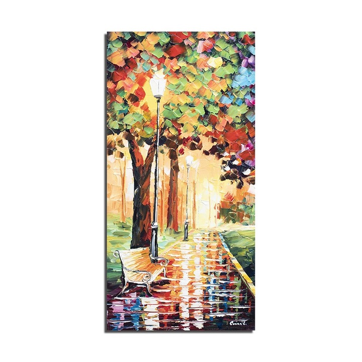Tablou pictat manual hol, living, dormitor, Aleea noastra din parc, 80x40cm ulei in cutit efect 3D, gata de agatat pe perete