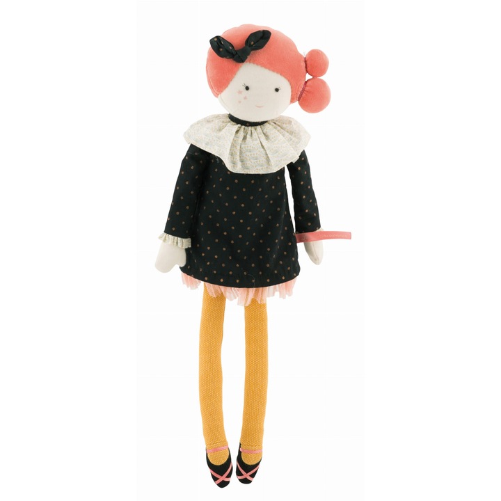Lala Constance 47 см, Moulin Roty, черна рокля на точки, розови и черни балетни пантофки