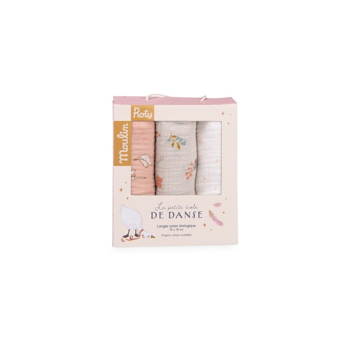 Set 3 scutece muslin, Moulin Roty, 70x70cm, organic, multicolor