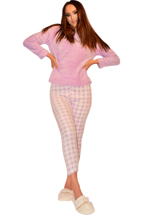 Pijama dama cocolino, bluza si pantaloni, Mov, One Size