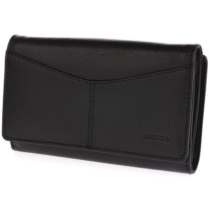 Portofel dama, Bellugio, Piele naturala, Negru, 16x9.5x3.5cm