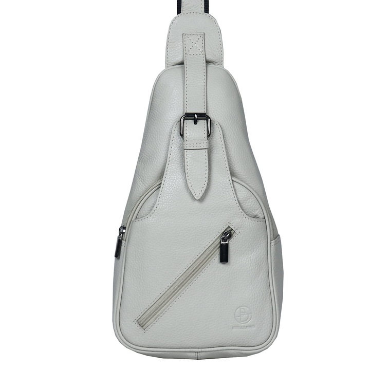 Bellugio női crossbody táska, valódi bőr, 2 külső zseb, bézs, 70x135cm