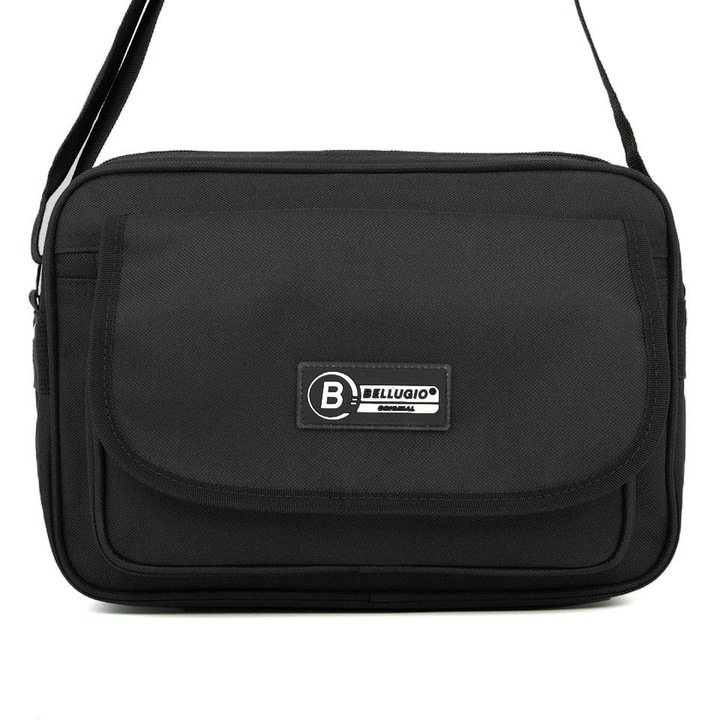 Bellugio férfi táska, vízszintes, zsebes, fekete, állítható