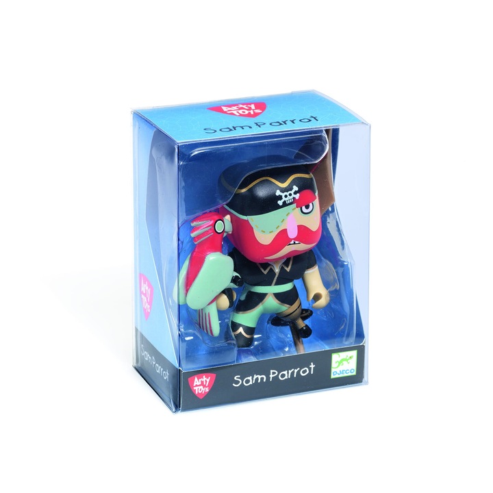 Пиратска фигурка Sam Djeco, с папагал, 4.5x3.5x7.8cm, +4 години