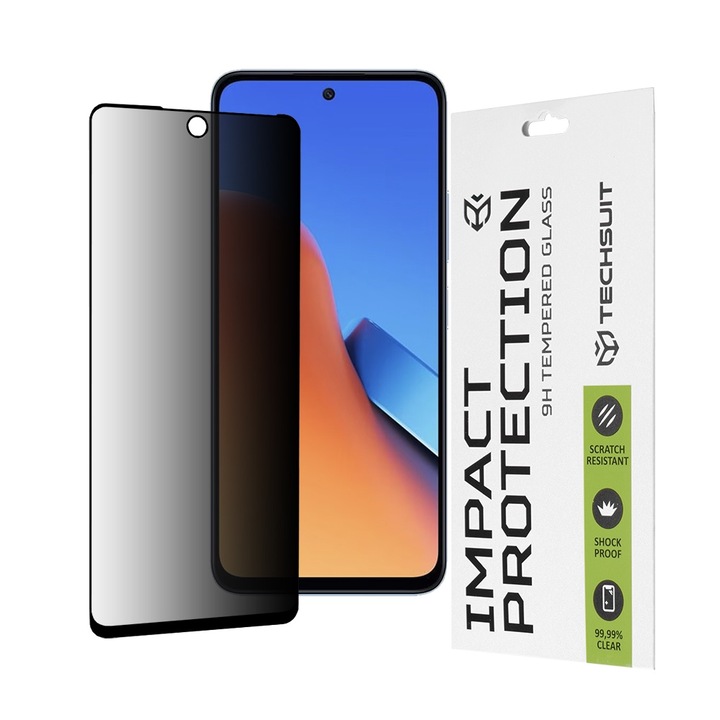 FixGuard felső képernyő adatvédelmi üvegvédő fólia Xiaomi Redmi 12 4G / 12 5G / 13 / Poco M6 4G készülékhez - fekete