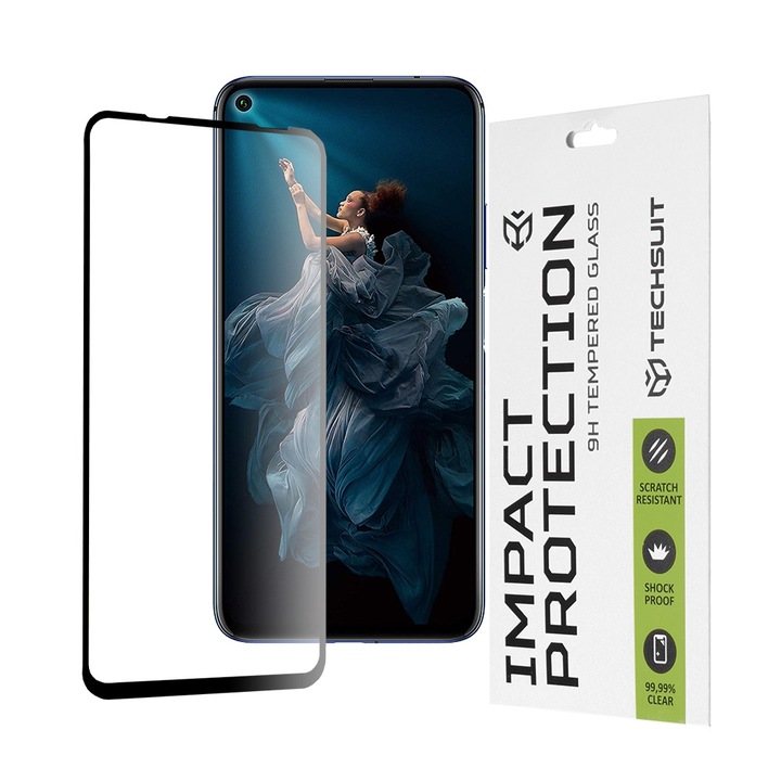 FixGuard Armor ütésvédő üvegvédő, teljes ragasztós üveg Huawei nova 5T / Honor 20 / Honor 20 Pro / Mate 30 Lite - fekete