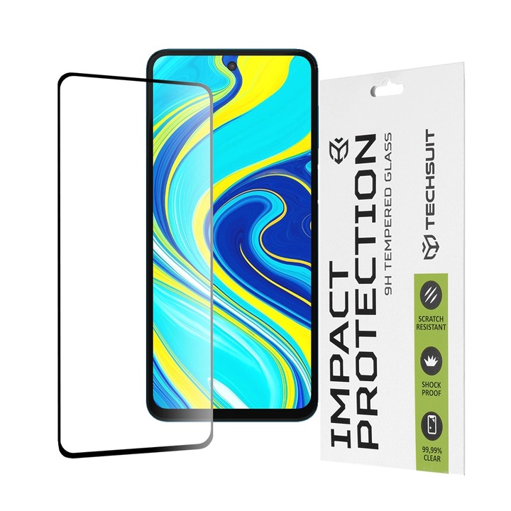 FixGuard Armor Impact Glass Protector, Full Glue Glass for Xiaomi Redmi Note 9S / Note 9 Pro / Note 9 Pro Max - fekete