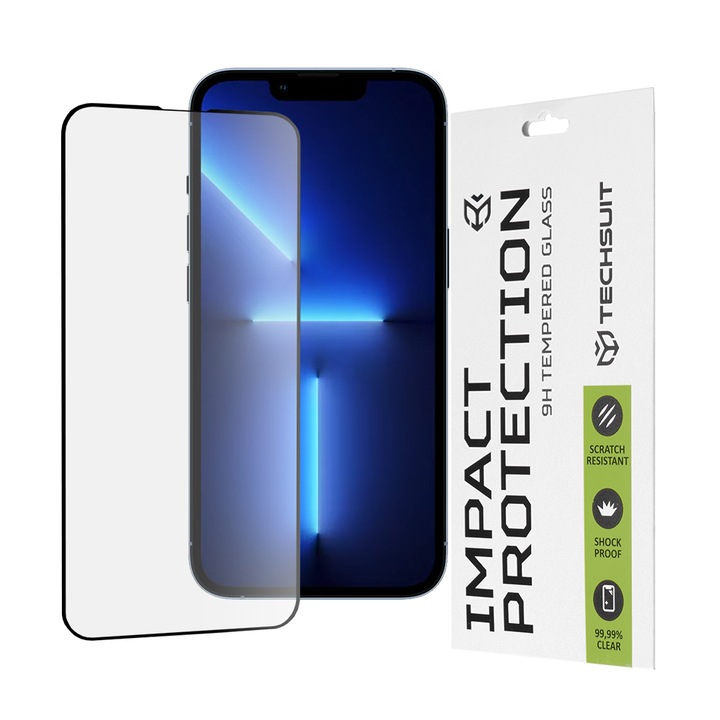 FixGuard Armor ütésvédő üvegvédő, teljes ragasztós üveg iPhone 13 Pro Max / 14 Plus készülékhez - fekete