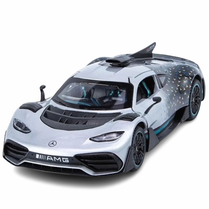 Játékautó, Mercedes AMG One típusú, fém, hang és fény, szürke, 1:24, doboz nélkül