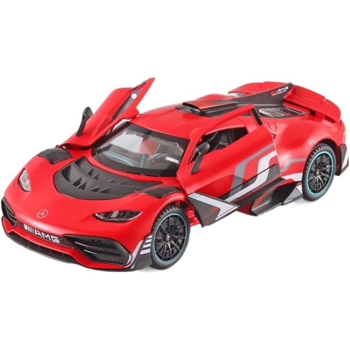 Masina de jucarie, tip Mercedes AMG One, metal, sunet si lumina, rosu, 1:24, fara cutie