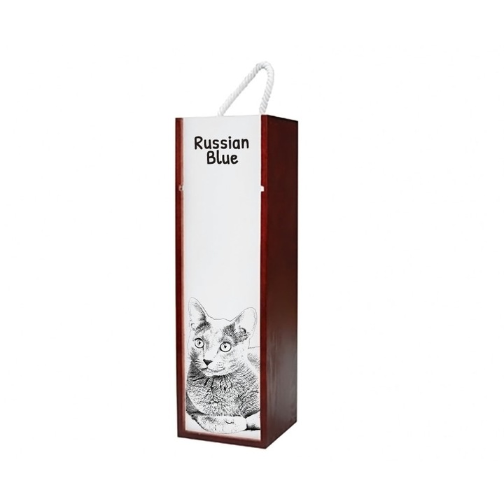 Személyre szabott borosdoboz macskagrafikával, Art-Dog, 10,5x10,5x35 cm, fából és MDF-ből