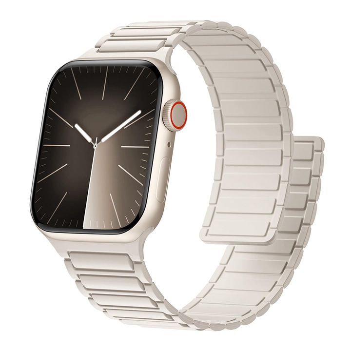 Каишка за смарт часовник, Съвместима с Apple Watch 42-49 mm, Силиконова, Магнитна, Предпазна катарама, Водоустойчива, Бяла