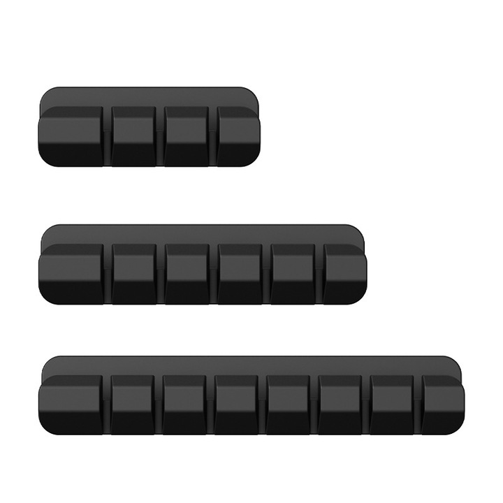 Manager de cablu din silicon pentru desktop - pachet de 3 cabluri de date pentru stocare card de cablu hub poros, fara sudura, autoadeziv, infasurator de cablu, cablu de alimentare, negru