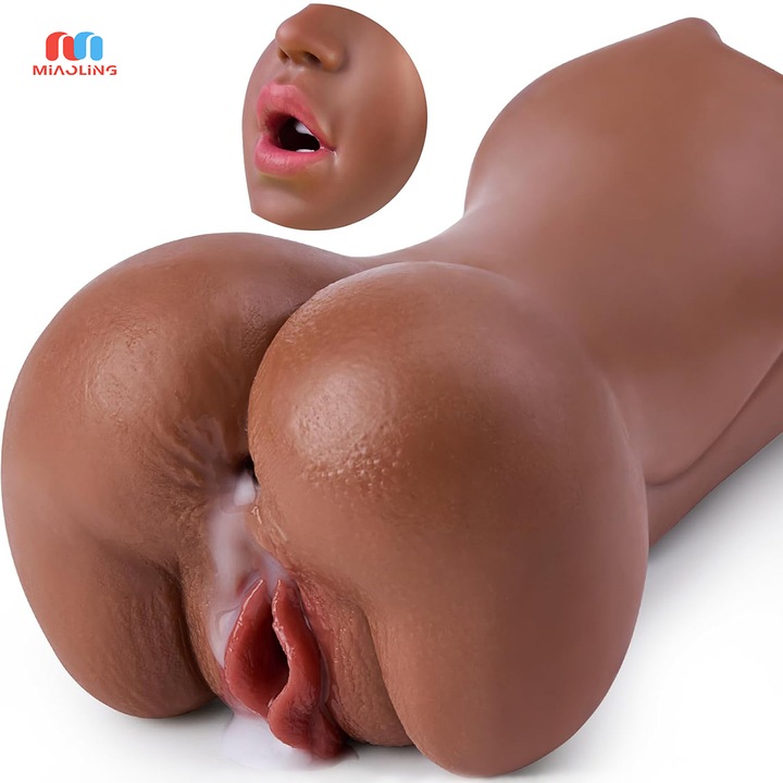 Мъжки мастурбатор Miaoling, 3 в 1, TPE материал, Симулирана вагина, Уста, Анус, Кафяв
