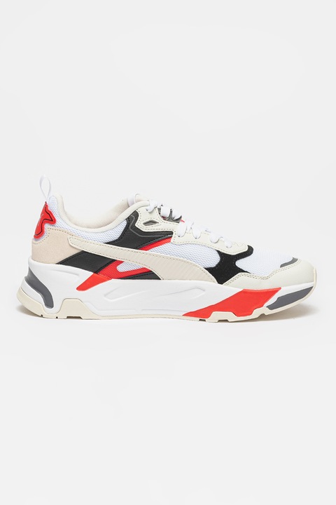 Puma, Pantofi sport cu segmente din material sintetic Trinity, Rosu/Alb/Negru