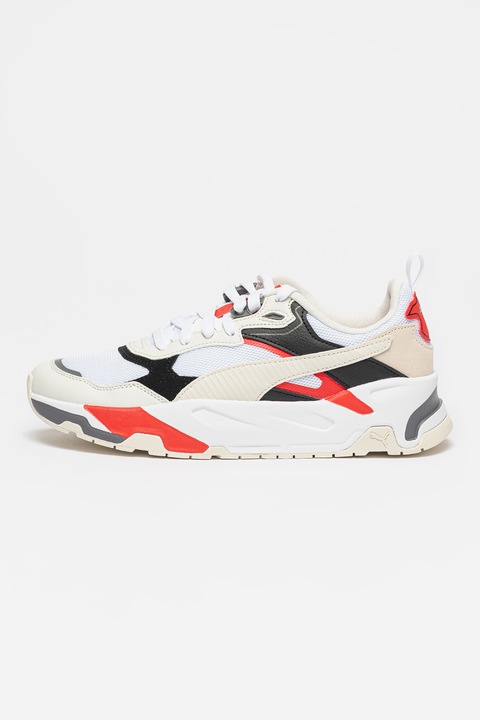 Puma, Pantofi sport cu segmente din material sintetic Trinity, Rosu/Alb/Negru