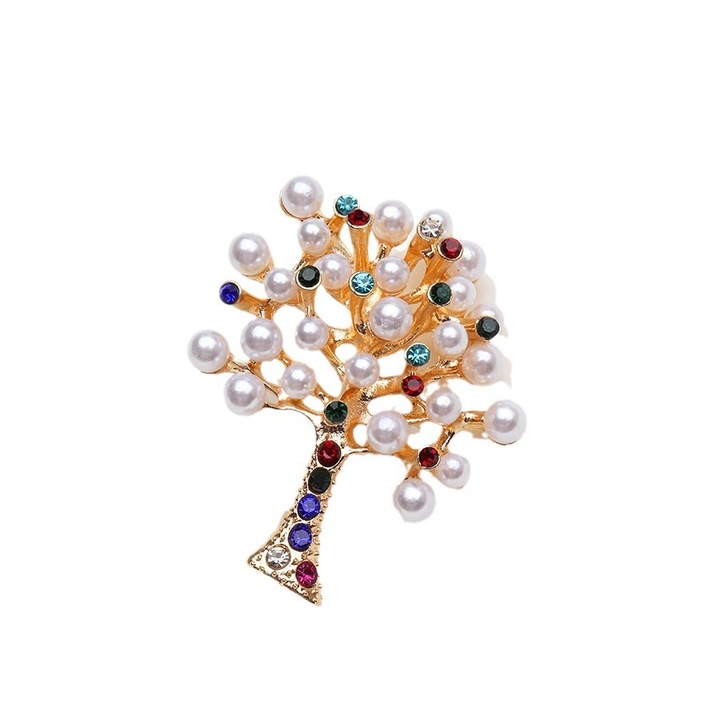 Brosa perla colorata, cristal artificial, 4.7cm