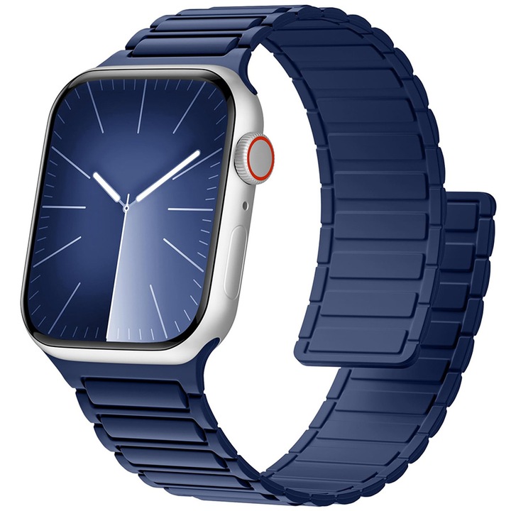 Силиконова магнитна каишка за смарт часовник, съвместима с Apple Watch 42-49 mm, предпазна примка, водоустойчива, синя