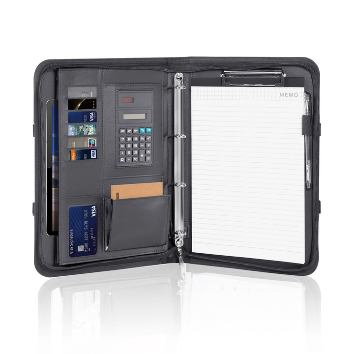 Папка-органайзер от синтетична кожа с компютър, клипборд A4, 4 картодържателя, 342x24x4 см