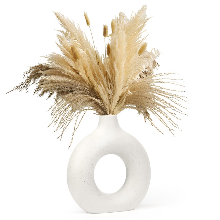 Vaza decorativa ceramica alba, design gogosa, dimensiuni medii 25x23x10.5cm，Vaza creativa casa moderna birou decor, vasa manual alb ceramica flori uscate artesanat, Mare