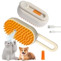 Perie cu abur pentru animale de companie, SINBINTA, 3 In 1, Cu 1 perii pentru degete si cablu USB, Dozator Incorporat, Peri din silicon moi, Usor de utilizat, Design ergonomic, Pentru masaj, Indeparteaza Parul, Curatare, ABS, 19.5×6.5×4.5cm, Crem