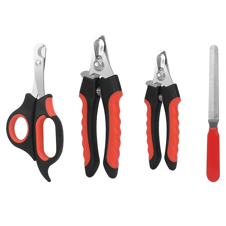 Комплект нокторезачка и пила, SIBINTA, Лесен за използване, С предпазна защита и нехлъзгаща се дръжка, Регулируем, Ергономичен дизайн, Устойчив на корозия, Антиръждясващ, за котки и кучета, Неръждаема стомана/гума, Черен/Червен