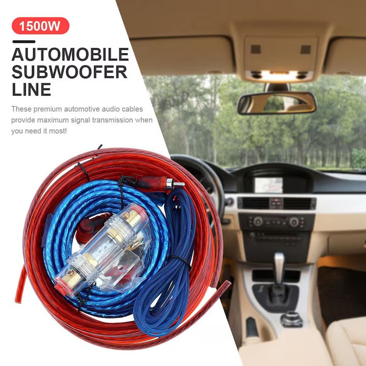 Set cablu subwoofer auto, AEWOYAD®, lungime cablu 4.5M, amplificator, putere maxima 1500 W