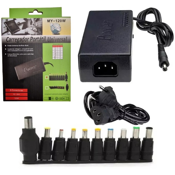 Incarcator Universal Laptop, Telefon, Camera, Alte Gadget-uri cu 9 Mufe de Conectare, 120W, Negru