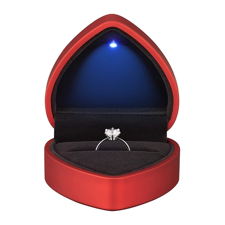 LED кутия за подарък за пръстен във формата на сърце Светеща кадифена Кутия за съхранение на бижута за дисплей за бижута Червен