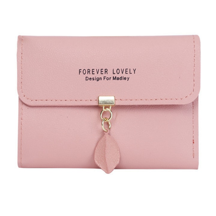 Дамски портфейл, екологична кожа, ретро и елегантен, магнитно закопчаване, множество места за банкноти, enkourakoko®, розов