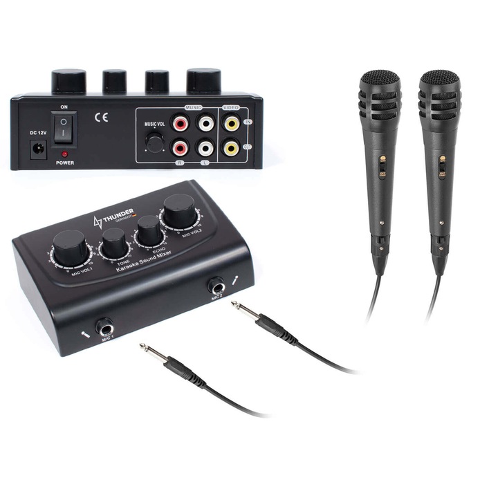 Set karaoke Thunder KM05 (mixer + cabluri + microfoane)