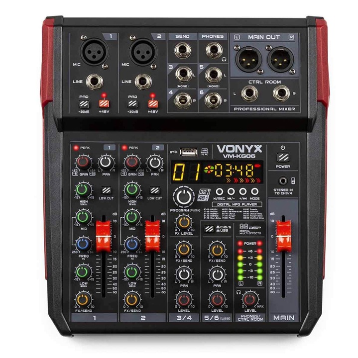 Vonyx VM-KG06 6 Csatornás keverő, Bluetooth, DSP, USB