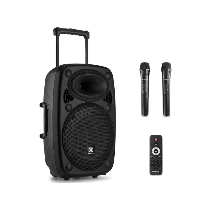 Vonyx Verve38 800W (12″) aktív hordozható akkumulátoros hangfal (2mik + Bluetooth + MP3)