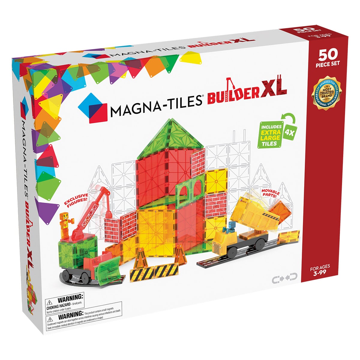 Set de Construcție, MagnaTiles, Builder XL, 50 piese, pentru băieți,