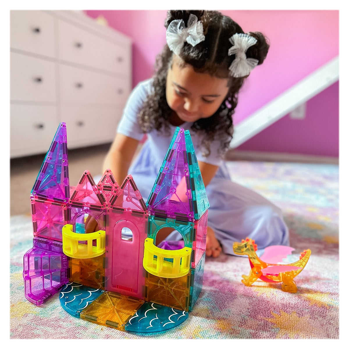 Set Constructie, Magna-Tiles, Model Castle Deluxe, 48 piese