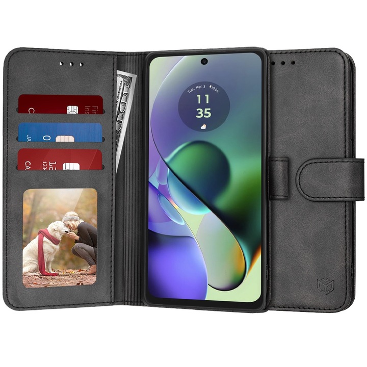 Telefontok, kompatibilis Motorola Moto G54 - Flip - Bőr - Fekete