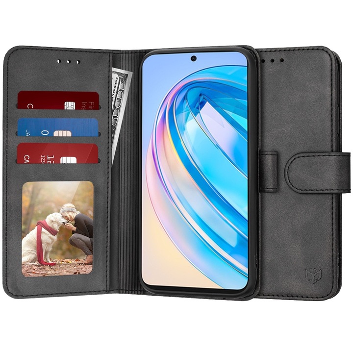 Husa pentru Honor X8a - Agenda - Piele - Neagra